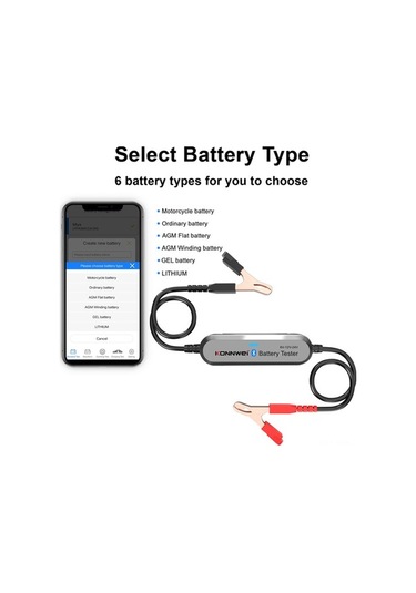 Novahub Konnwei Bk200 Araç Akü Test Cihazı - 6v/12v/24v Motor, Çim Biçme Makinesi Ve Gemi Aküleri İçin Bt Destekli Analizör