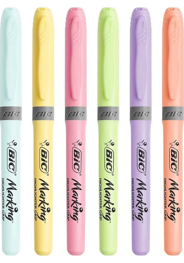 Bic Marking Highlighter Grip Fosforlu Kalem Pastel Renkler 6'lı Çok Renkli