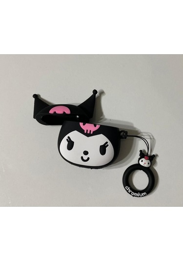 Iphone 1/2. Nesil Uyumlu Koruyucu Bluetooth Kulaklık Kılıfı Kuromi Figürlü Siyah Airpods 1/2. Nesil