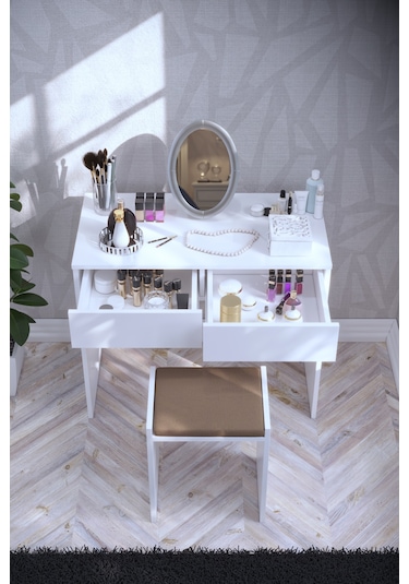 Dekorfim DF02102B İki Çekmeceli Tabureli Makyaj Masası