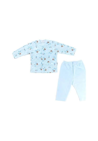 Bebek Pamuklu Önden Çıtçıtlı Tavşanlı Pijama Takım-14797 Mavi