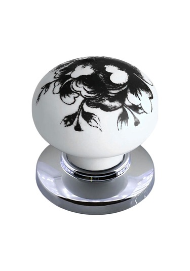 8 Adet Siyah Gül Desenli Beyaz Polimer Düğme Kulp Krom Tablalı Mobilya Mutfak Dolabı Çekmece Kulbu Kulpları