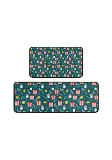 Noel Desenli 2'li Mutfak Matı, Anti-yorgunluk, Yastıklı Ve Kaymaz, Mutfak Ve Ofis İçin Noel Hediye Feneri