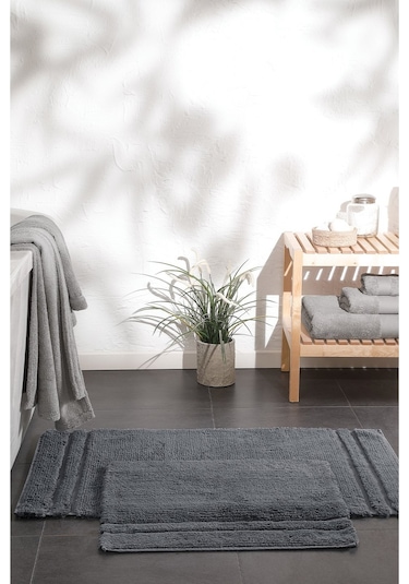 Yataş Bedding Felicia Banyo Paspası Seti - Antrasit (50x60 cm + 60x100 cm) Antrasit