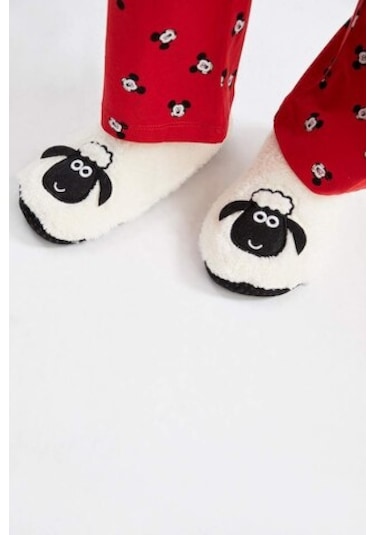 Defacto Kadın Kuzu Temalı Pelüş Ev Patiği V8033AZ24AUER2 Ekru