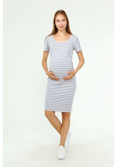 Luvmabelly Myra5331 - Hamile Elbisesi Çizgili - Gri-gri