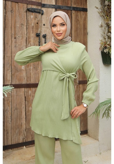 Yandan Bağlamalı Tesettür Mint Takım Mint Mint Yeşili