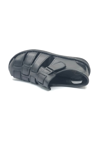 Kocamanlar %100 Hakiki Deri Tam Ortapedik Erkek Sandalet Siyah