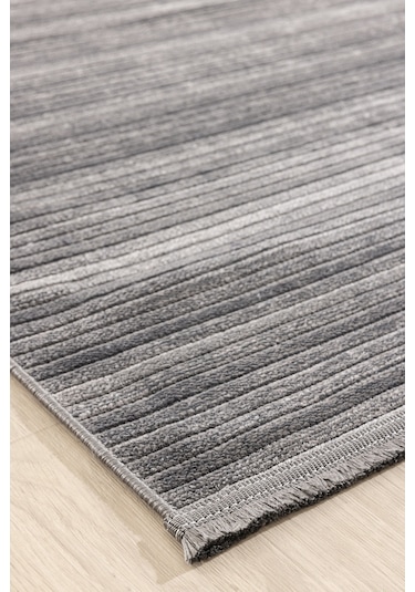 Koza Halı Stripe Antrasit Kilim Kaymaz Taban Salon Oturma Odası Antre Halıs Antrasit