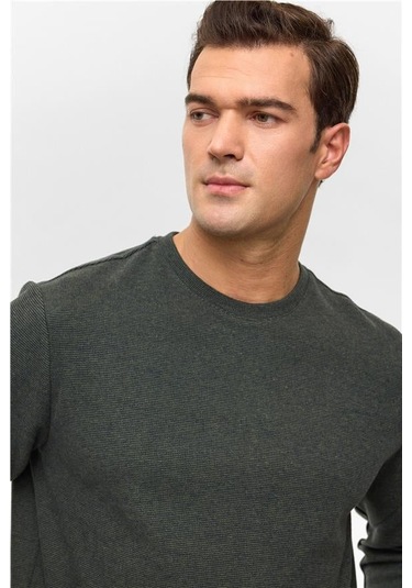 Haki Regular Düz Bisiklet Yaka Sweatshirt Haki