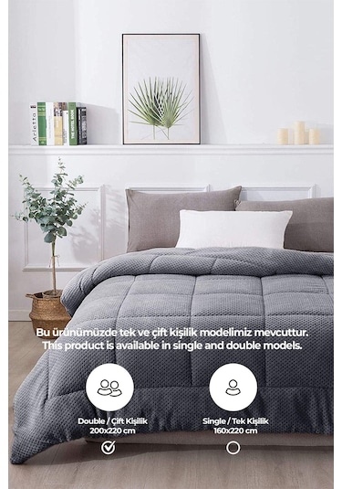 Ultra Yumuşak Çift Taraflı Wellsoft Peluş Yorgan Çift Kişilik Yıkanabilir 200x220 Cm Antrasit Antrasit
