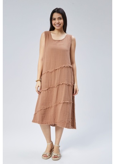 Muslin Elbise Yazın Vazgeçilmesi Camel