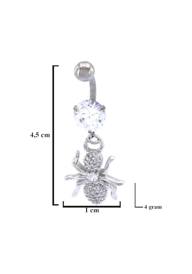Ferizz 316l Çelik Zirkon Taşlı Karınca Piercing Prc-120 Gümüş