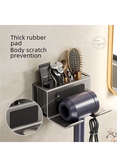 Yunboo Banyo Duş Fön Makinesi Tutucusu - Delme Yok Sürekli Montajlı - Kalın Çelik Gri - Saç Kurutma Aleti Depolama Rafı Diğer