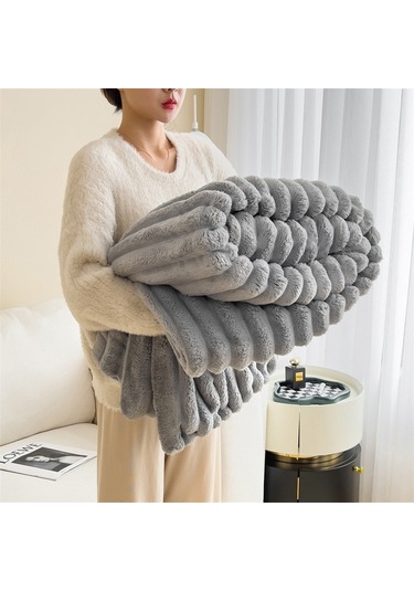 Tavşan Yünü Battaniyesi: Flanel Ofis Araç Küçük Battaniye-açık Gri 200 120 Açık Gri