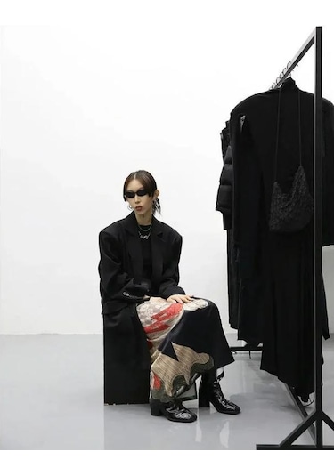 Batik Siyah Baskı Etekler Bayan A-line Bölünmüş Uzun Etek Harajuku Japon Sokak Şıklığı Gotik Faldas Largas Mujer 2024 Fairycore Siyah