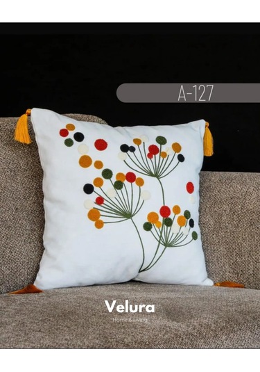 Dekoratif Kırlent & Pinterest Kırlent & Keten Kumaş - Nakış İşleme & A127 Turuncu - Beyaz