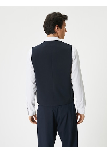 Koton Kumaş Yelek Kolsuz Düğmeli Fleto Cep Detaylı Lacivert 4spm20002hw Lacivert