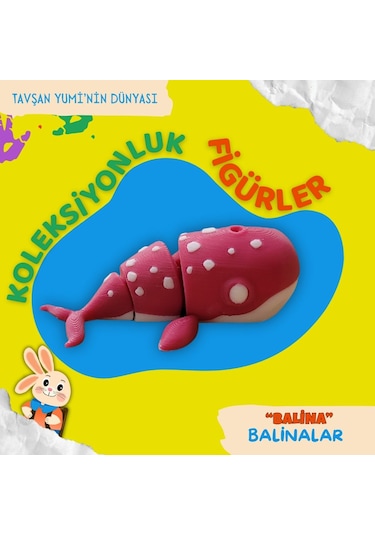 Tavşan Yumi Balinalar Koleksiyonu - 4 Parça 5-7 Cm Hareketli Oyuncaklar Ve Bilgilendirici Kartlat "