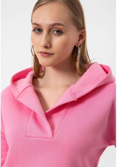 Jonas Kadın Crop Fit Kapüşonlu Sweatshirt Pembe