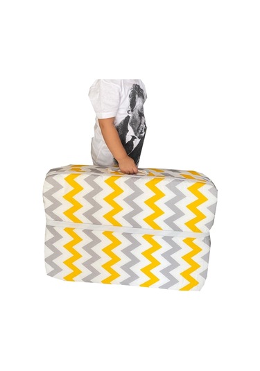 Bebek Yatağı Oyun Parkı Çocuk Yatağı Katlanabilir Sünger Yatak 60x120-4 Cm Sarı Gri Zikzak