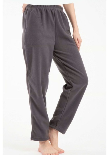 Lüx Polar Cepli Kışlık Kadın Pijama Altı Tek Alt Ra1 Füme