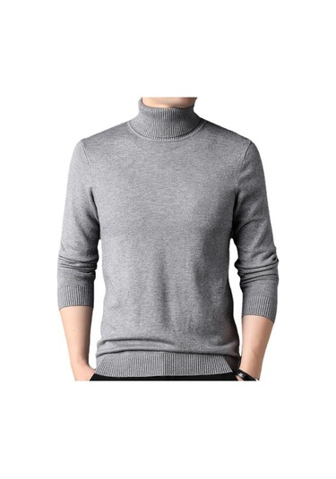 Erkekler İçin Yeni Sonbahar Ve Kış Sezonu Düz Renk Yüksek Yakalı Kazak Yeşil