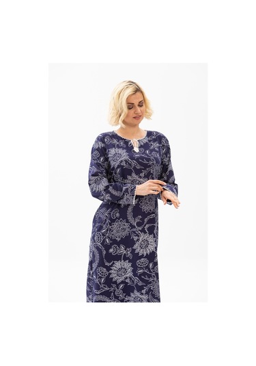 Uzun Kol Şile Bezi Baskılı Uzun Elbise Çınar Desen Mor