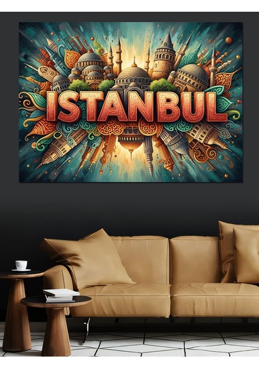 İstanbul İkonik Mimari Şehir Yazısı Dekoratif Kanvas - Mdf Ahşap Tablo