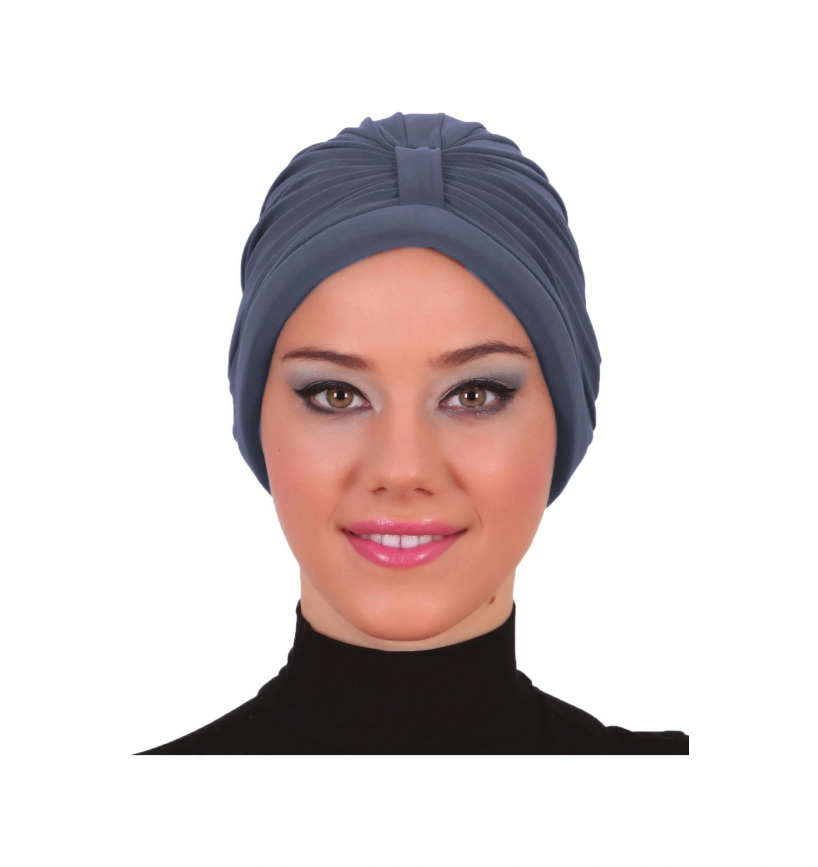Bantlı Ön Ve Ensesi Bantlı Nervürlü Koyu Gri Süngerli Hazır Türban Tesettür Bone Havuz Bonesi Koyu Gri
