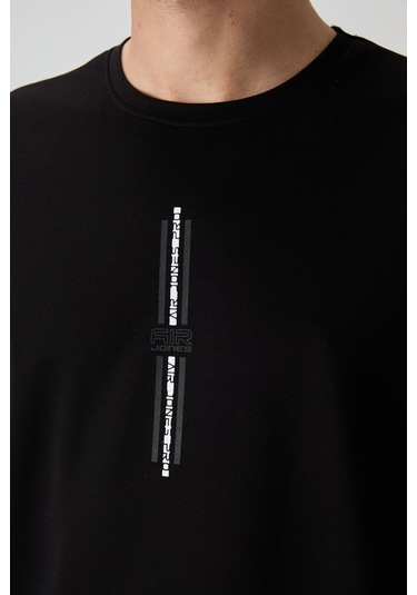 Tommy Life Siyah Pamuklu Kalın Yüzeyi Dokulu Oversize Fit Baskılı Erkek T-shirt - 88366 Siyah