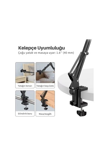 Shopytech Metal 360 Uzun Kol Tablet/telefon Standı Kelepçeli Masa/yatak Başlığı Tutucu 6 -12.9 Uyum 1 Adet