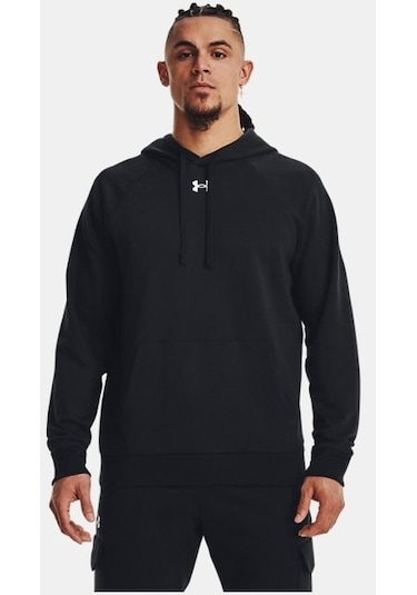 Erkek UA Rival Fleece Kapüşonlu Üst 1379757-001 Siyah - Beyaz