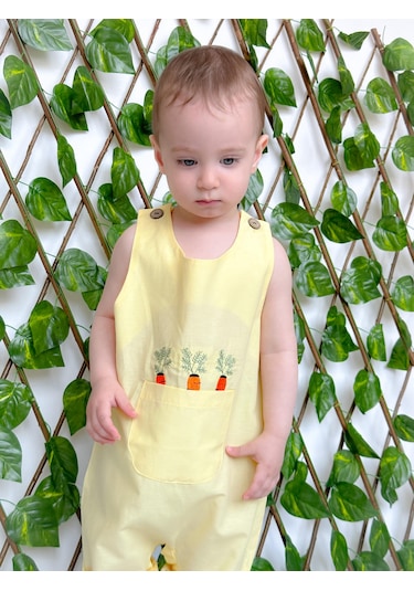 Miababy Nakışlı Yazlık Efil Tulum sarı