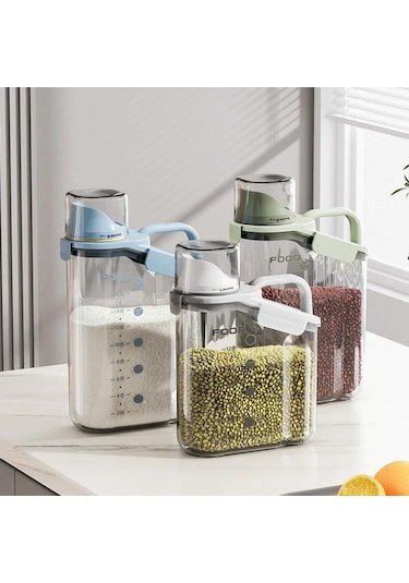 Büyük Kapasiteli Hava Geçirmez Evcil Hayvan Maması Saklama Kabı Ölçü Kapları İle Kap Mutfak Plastik Mutfak Saklama Aksesuarları Beyaz