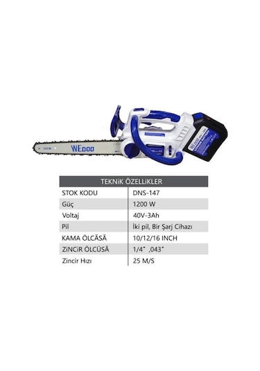 Kmtmak Wedoo 40v Akülü Ağaç Kesim Motoru 35 Cm Kılavuz