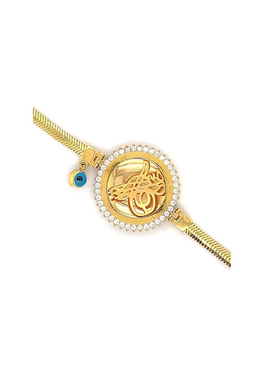 Zümrüt Sarraf 14 Ayar Altın Çerçeveli Tuğralı Bayan Bileklik Sarı Altın