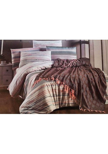 Kristal Çift Kişilik Dekoratif Yatak Örtüsü Seti Gizmo Kahverengi