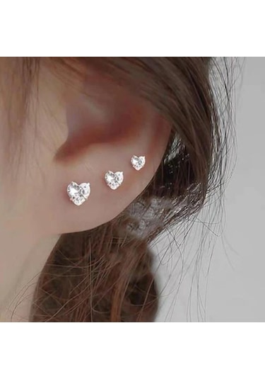 Tektaş Kalp Küpe Seti 3 Parça Çok renkli