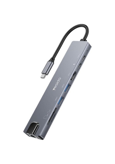 Yesido Hb27 8'i 1 Arada Tip-c 3.1 Çok İşlevli Hub Adaptör Yerleştirme İstasyonu Koyu Gri