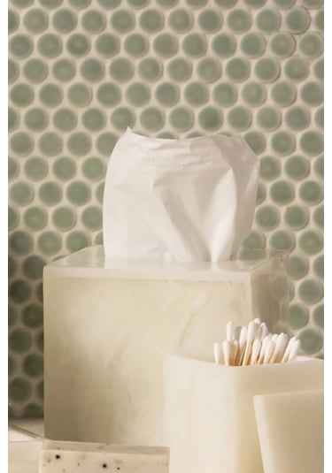 Lal Mendil Kutusu, Kare, Tezgah Üstü, 13.4 X H14.3 Cm - Beyaz Beyaz