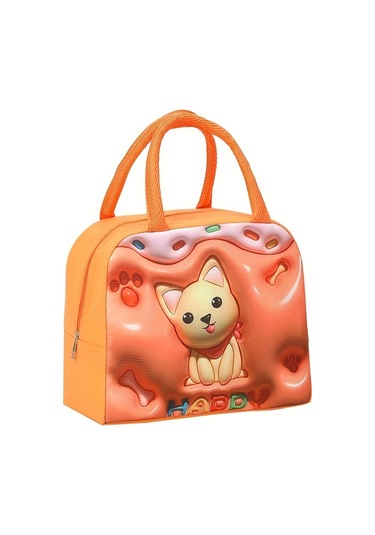Tcherchı Kız Çocuklar İçin Sevimli 3d Karikatür Desen Yalıtımlı Beslenme Çantası, Saplı Taşınabilir-turuncu Renk