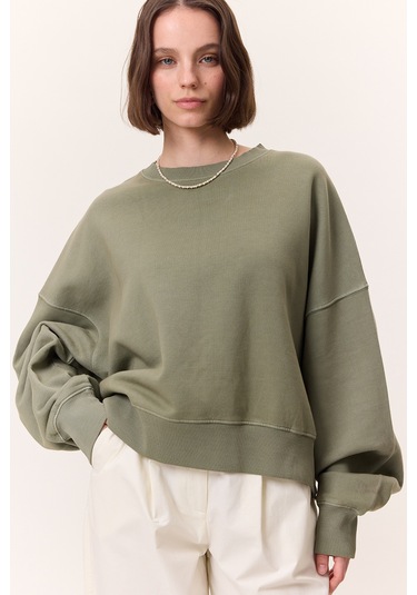 Yıkama Efektli Sweatshırt Yeşil Yeşil