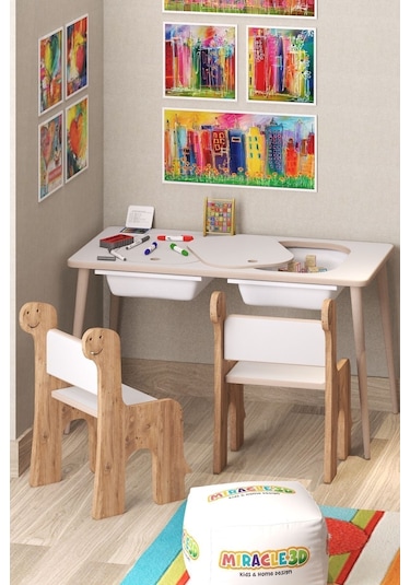 Miracle 3d Çocuk Oyun - Etkinlik Çalışma Masası Aktivite Masası Beyaz
