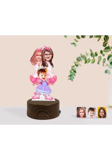 Kişiye Özel 3 Kardeş Karikatürlü Dekoratif 3D Biblo Led Işıklı Ge (483006953)