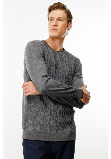 Erkek Sıfır Yaka Önü Baklava Örgü Kazak Füme Füme