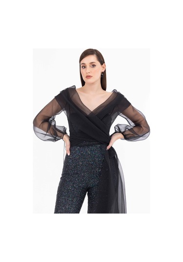 Straplez Yaka Payetli Abiye Tulum-siyah Siyah