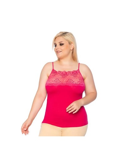 3 Adet Gümüş Bayan Önü Geniş Dantelli İp Askılı Atlet 4064 Fuşya