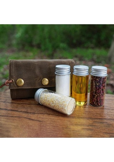 Pazly Kamp Baharat Kutusu Seti - Cam Kavanoz Ve Şişeler Haki Renk Haki