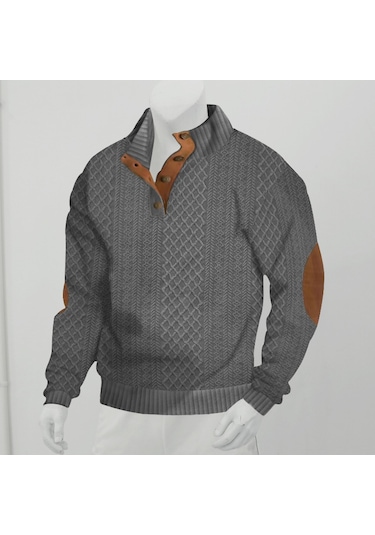 Erkek Sonbahar Dik Yaka Uzun Kollu Günlük Açık Hava Spor Gömleği Koyu Gri